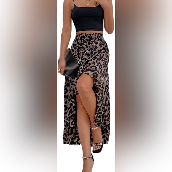 Leopard Ruffle Hem High-Low Skirt - Picture 4 of 14